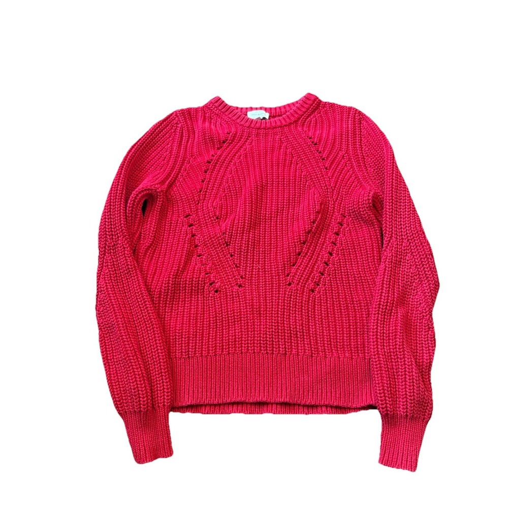 Lucky Brand Women's Knit Pullover Sweater Red Size XL Cotton Cable Knit